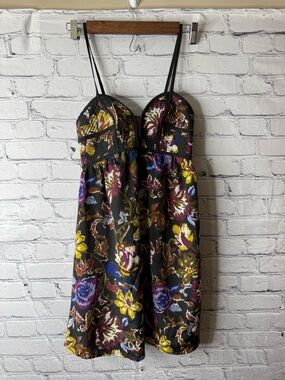 Xhilaration Floral Black Spaghetti Strap Dress small
